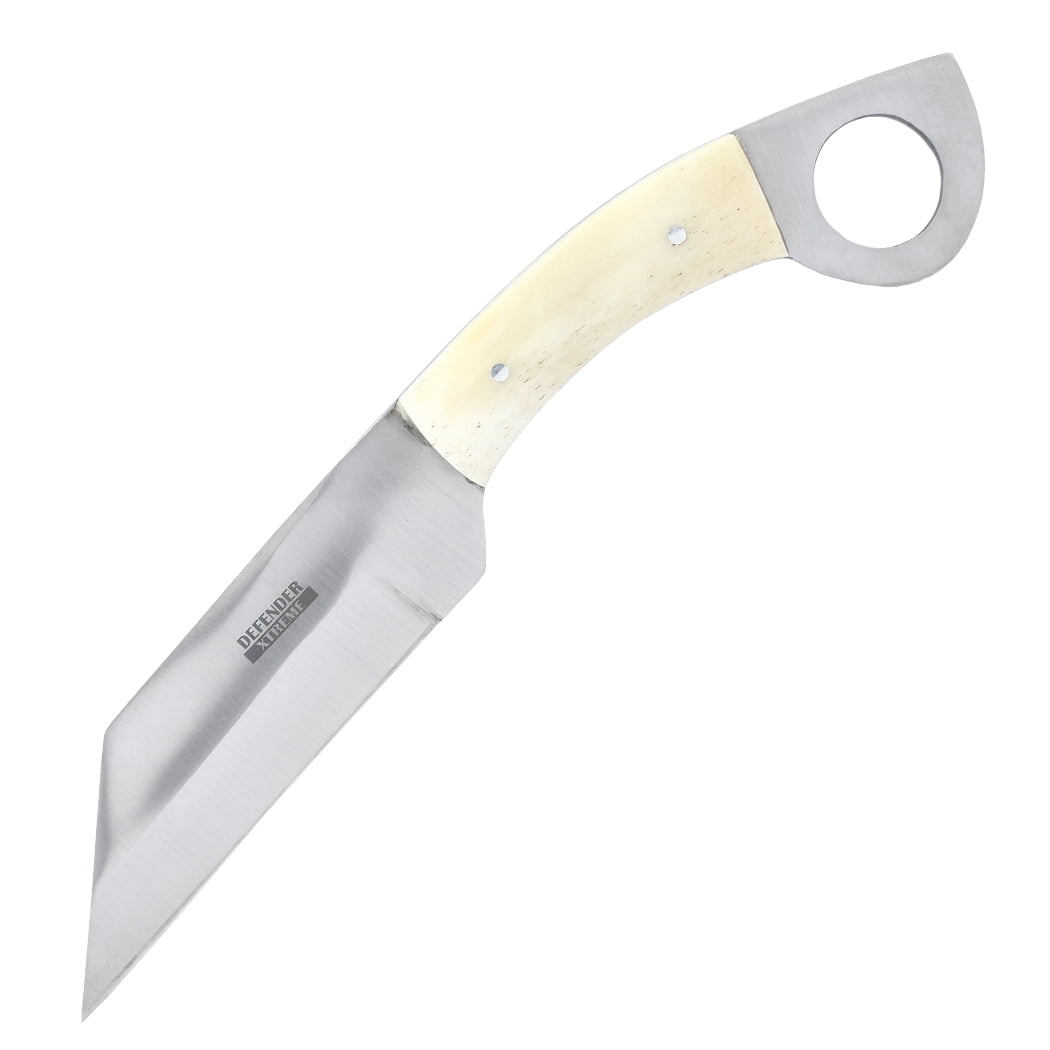 Defender-Xtreme 9" Bone Handle Stainless Steel Blade Hunting Knife With Leather Sheath