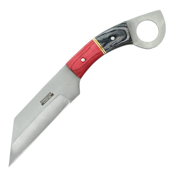 Defender-Xtreme 9" Red & Black Wood Handle Stainless Steel Blade Hunting Knife With Leather Sheath