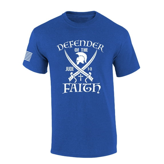 Defender of the Faith Swords Jude 1:3 Bible Scripture Mens Christian Tshirt Jesus Cross Short Sleeve T-shirt Graphic Tee-Heather Royal-4xl