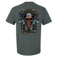 thumbnail image 1 of Defending Freedom Skull Unisex Short Sleeve T-shirt-Dark Heather Grey-Large, 1 of 4
