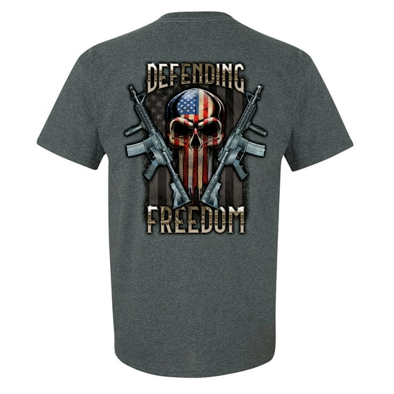 Defending Freedom Skull Unisex Short Sleeve T-shirt-Dark Heather Grey-Medium