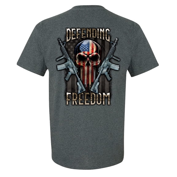 Defending Freedom Skull Unisex Short Sleeve T-shirt-Dark Heather Grey-X-Large