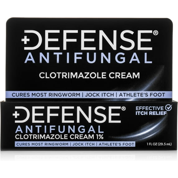 Defense Clotrimazole Antifungal Cream | Jock Itch, Athlete's Foot, Ringworm Treatment | Medicated Itch Relief Anti Fungal Cream for Skin and Foot Fungus