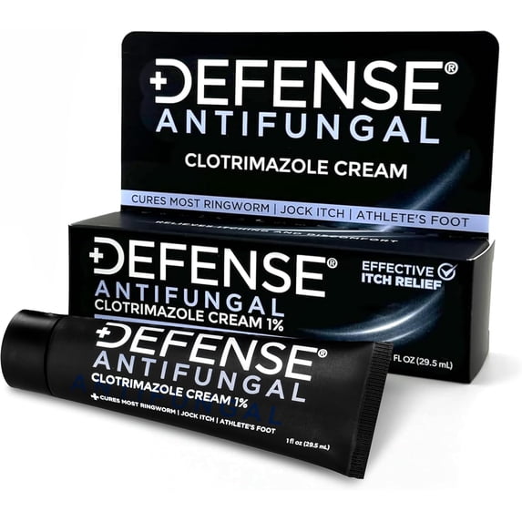 Defense Clotrimazole Antifungal Cream | Jock Itch, Athlete's Foot, Ringworm Treatment | Medicated Itch Relief Anti Fungal Cream for Skin and Foot Fungus