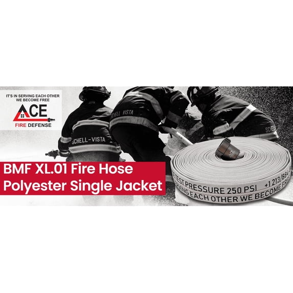 Fire Hose 75' x 1 1/2" with extra large aluminum NH couplings. This is the BMF heavy NFPA 1962 regulations. Professional heavy duty, Fire Hose.