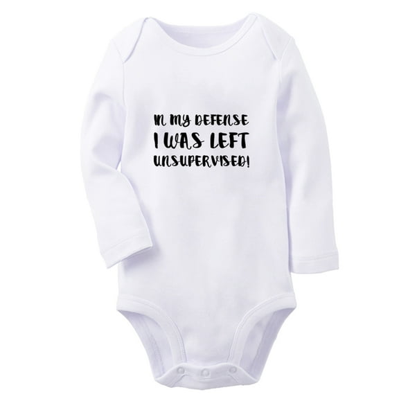 In My Defense I Was Left Unsupervised Funny Rompers, Newborn Baby Unisex Bodysuits, Infant Jumpsuits, Toddler 0-12 Months Kids Long Sleeves Oufits (White, 6-12 Months)