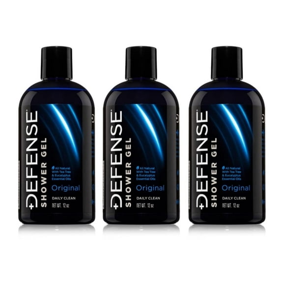 Defense Soap Body Wash Shower Gel 12 Oz (3 Pack) | Natural Tea Tree Oil and Eucalyptus Oil