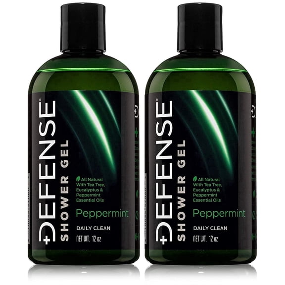 Defense Soap Peppermint Tea Tree Body Wash | All Natural Organic Shower Soap for Athletes | Odor Control & Skin Fungal Protection for Sports, Post Workout & Recovery - 12 oz (Pack of 2)