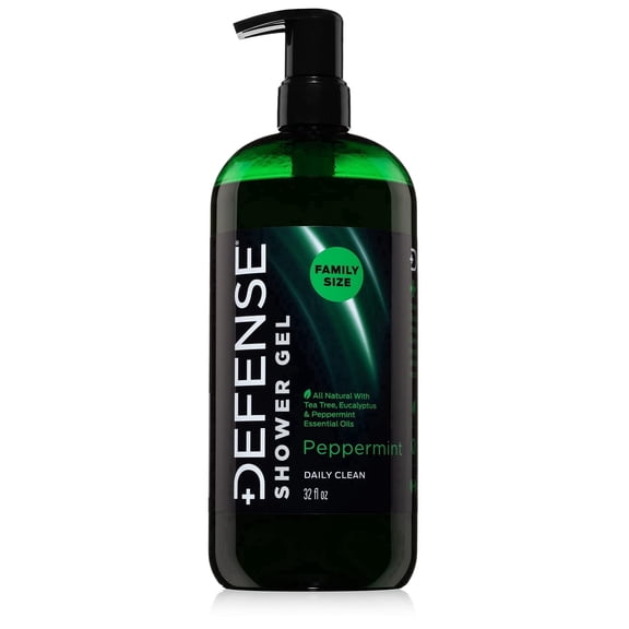 Defense Soap Peppermint Tea Tree Body Wash | All Natural Organic Shower Soap for Athletes | Odor Control & Skin Fungal Protection for Sports, Post Workout & Recovery - 32 oz