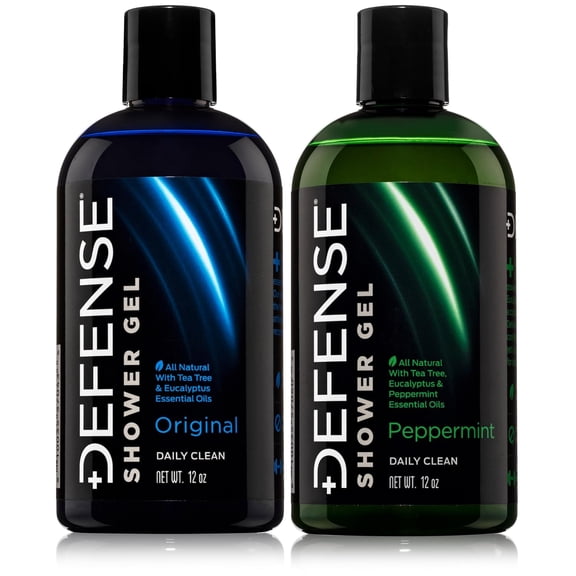 Defense Soap Tea Tree Body Wash (Original + Peppermint) | All Natural Organic Shower Soap for Athletes | Odor Control & Skin Fungal Protection for Sports, Post Workout & Recovery - 12 oz (Pack of 2)