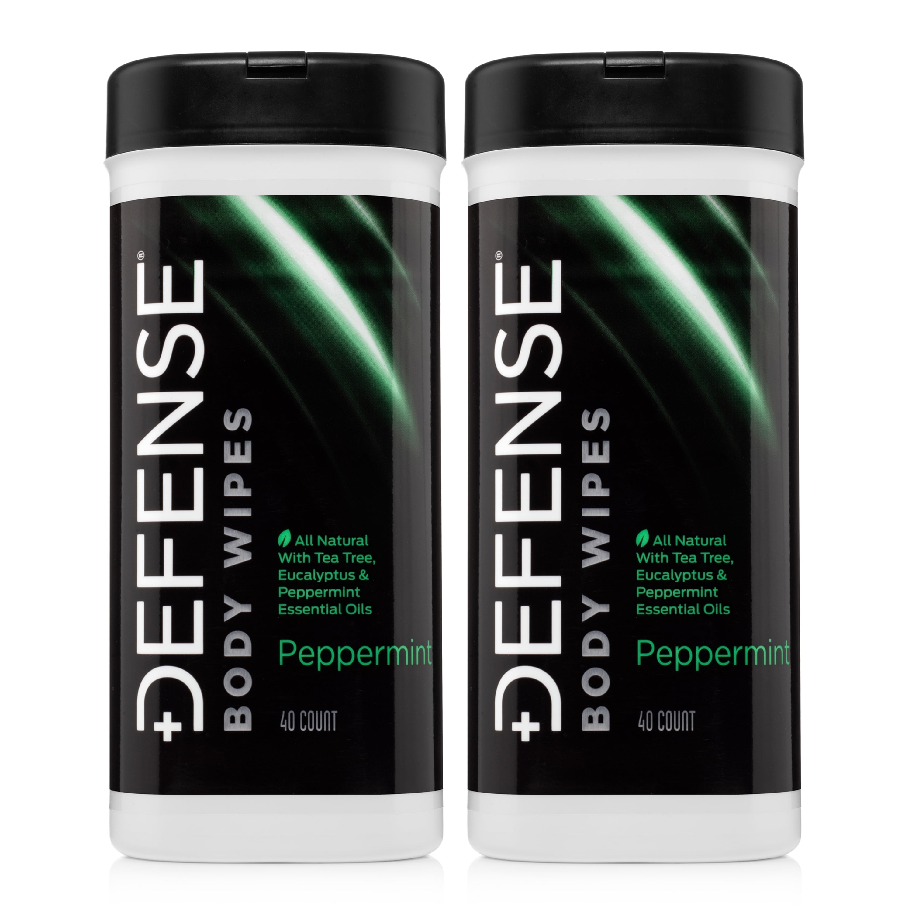 Defense Soap All Natural Peppermint Body Wipes 2PK with Tea Tree Oil | Wrestling, Combat, Camping, Gym, Post Workout Shower Wipes for Men and Women. 40 Count (Pack of 2)
