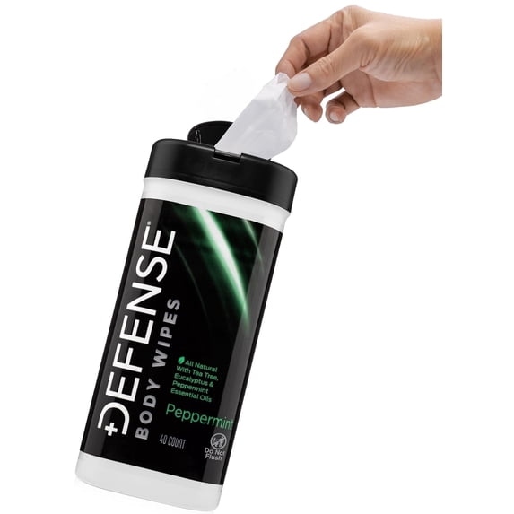 Defense Soap All Natural Peppermint Body Wipes with Tea Tree Oil | Wrestling, Combat, Camping, Gym, Post Workout Shower Wipes for Men and Women. 40 Count
