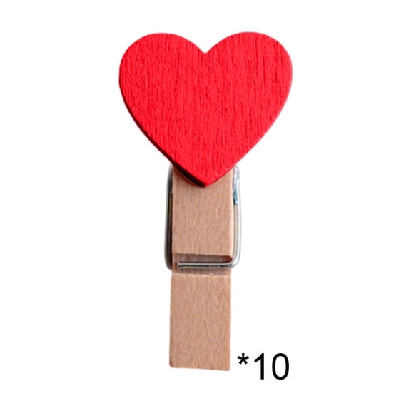 DefiDgd 10pcs Heart Wooden Photo Wall Clips,Wood Peg Pin Craft Clips with Cord for Wedding Party Hanging Pictures Postcard Display(Red)