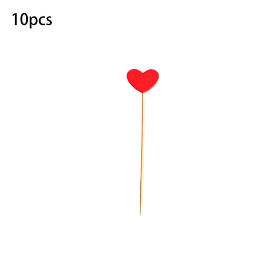 DefiDgd 10pcs Red Heart Shaped Fruit Toothpicks,Wooden Cocktail Picks,Mini Charcuterie Skewers for Wedding Birthday Summer Pool Party