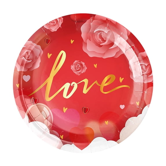DefiDgd 10pcs Valentine's Day Tableware Paper Plate,Rose Flower Printed Disposable Dessert Dinner Plate for Weddings Anniversary Birthday Party Table Decor Supplies(B)