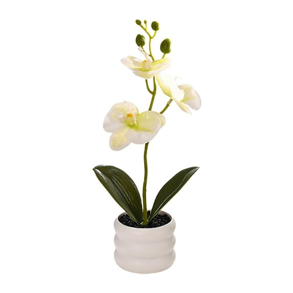 DefiDgd 12inch Fake Orchids Flowers with Vase Potted Plant for Table Centerpieces,Fake Phalaenopsis in Pots Decor for Home Wedding Bathroom Office(White)