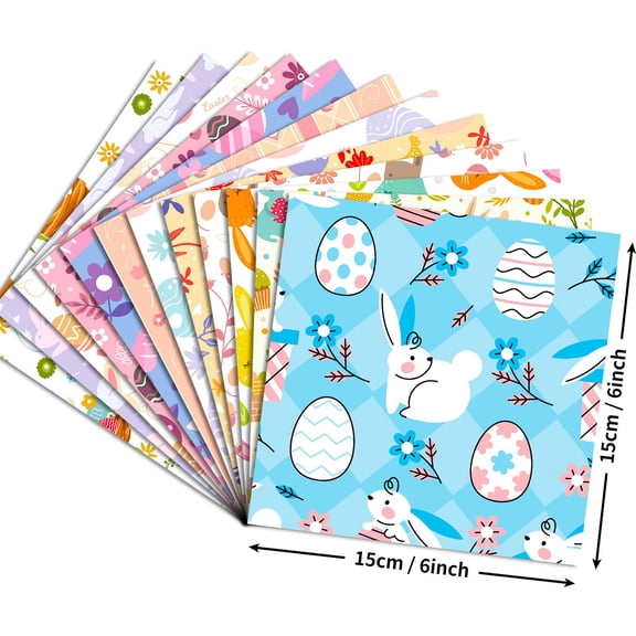DefiDgd 12pcs Easter Painted Watercolor Scrapbook Paper,12 Style Bunny Eggs Flowers Striped Patterns Craft Paper for Spring Easter Scrapbook Card Making Party Decor(D)