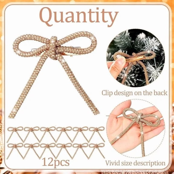DefiDgd 12pcs Golden Metal Glitter Christmas Bows Ornaments with Clip,Shiny Christmas Tree Hanging Bows for Wreath Garland Xmas Party Wedding Home Indoor Outdoor Decorations