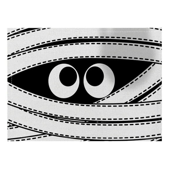 DefiDgd 12x18Inch Halloween Dining Table Placemats,Washable Non-Slip Linen Bandage Ghost Table Mats Heat-Resistant Dinner Place Mats,for Holiday Party Kitchen Dinnerware Dining Decor(B)