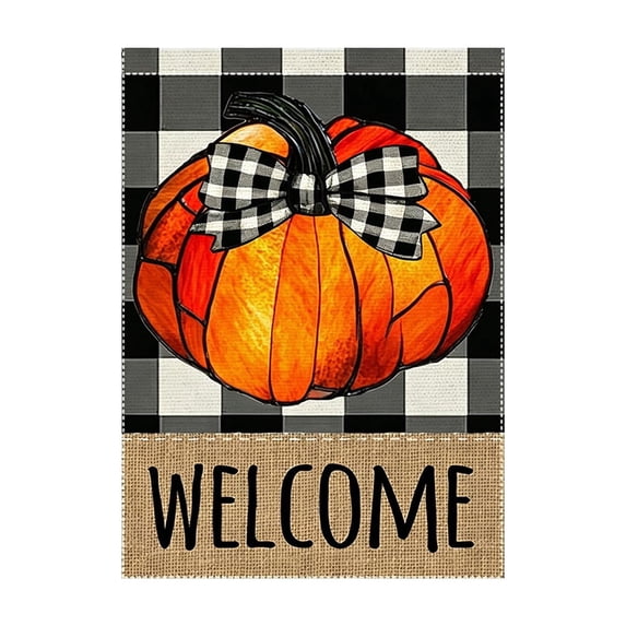 DefiDgd 12x18inch Bow Pumpkin Pattern Garden Flag,Double Sided Fall Yard Banner Decorative Flag for Thanksgiving Lawn Porch Patio Outdoor Garden Holiday Home Decoration(E)