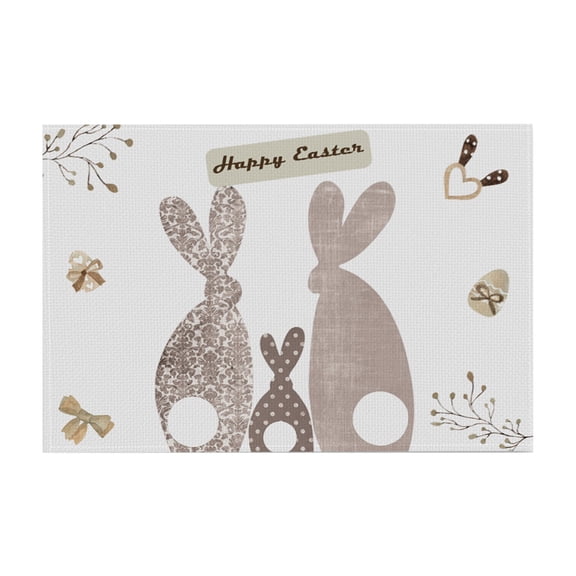 DefiDgd 12x18inch Easter Rabbit Egg Placemats,Spring Thermal Insulation Place Mat,Farmhouse Linen Fabric Table Mats for Kitchen Dining Outdoor Indoor Easter Party Decoration(D)