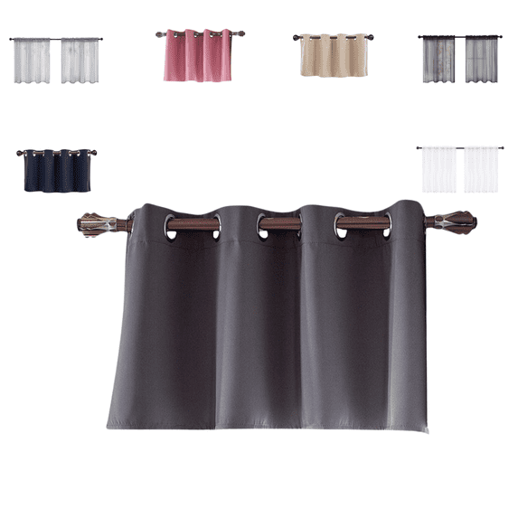 DefiDgd 14x29inch Solid Color Short Fabric Curtains,Window Rod Pocket Curtain,Light Blocking Curtain Panel Window Tiers for Kitchen Bathroom Bedroom Home Decoration(Grey)