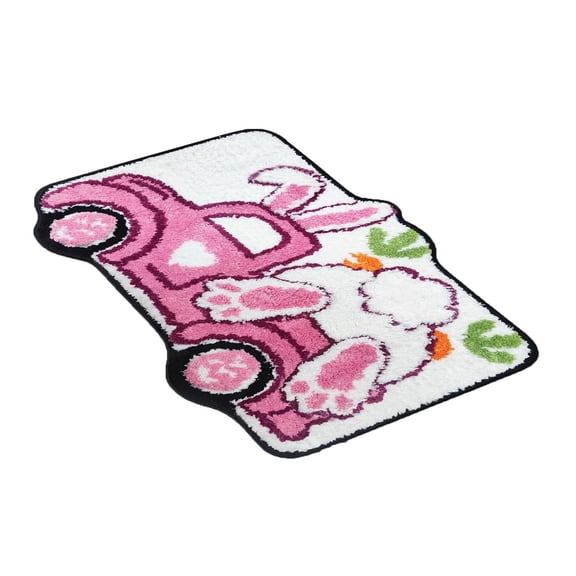 DefiDgd 15.7x23.6inch Easter Trunk Shaped Bath Rug,Cute Non-Slip Washable Pink Trunk with Bunny Carrot Bath Mat Decorative Floor Mat for Spring Birthday Easter Party Home Bathroom Decor(Pink)