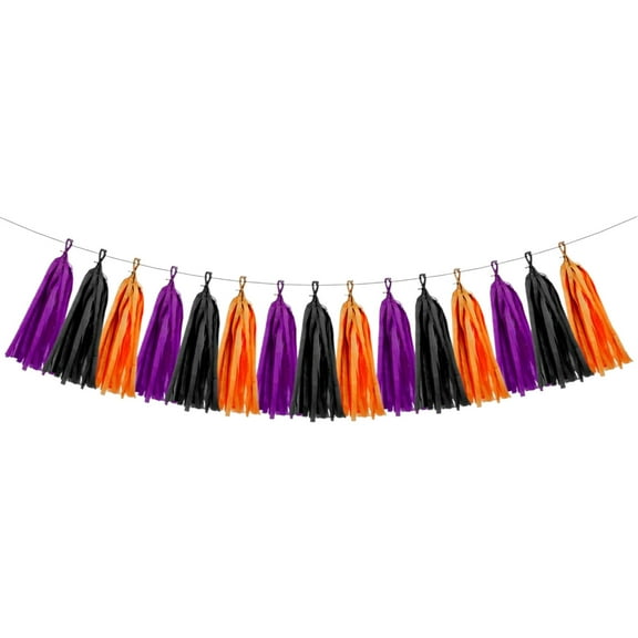 DefiDgd 15pcs Halloween Party Decorations,Black Orange Purple Lace Tissue Paper Tassel Backdrop Graduation Wedding Birthday Banner Holiday Party Decor