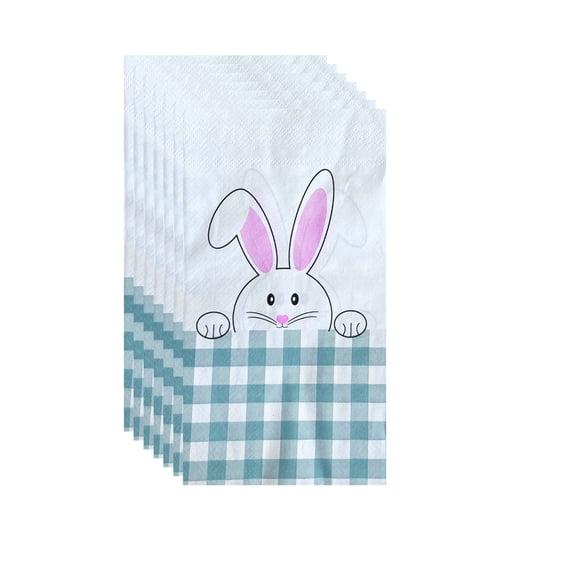 DefiDgd 16pcs Easter Bunny Checkered Pattern Napkins,Disposable Paper Napkins for Spring Them Celebrations Birthday Party Dinner Supplies(Green)