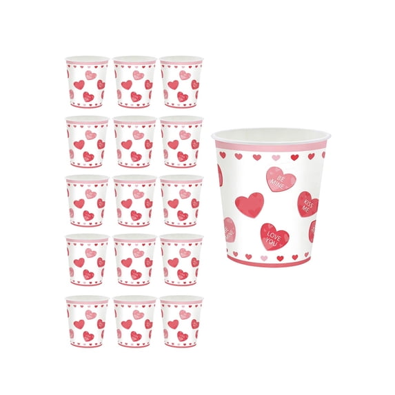 DefiDgd 16pcs Valentine's Day Love Heart Paper Cup,Disposable Paper Cup for Birthday Party Valentine's Day Banquet Dinner Decoration(D)