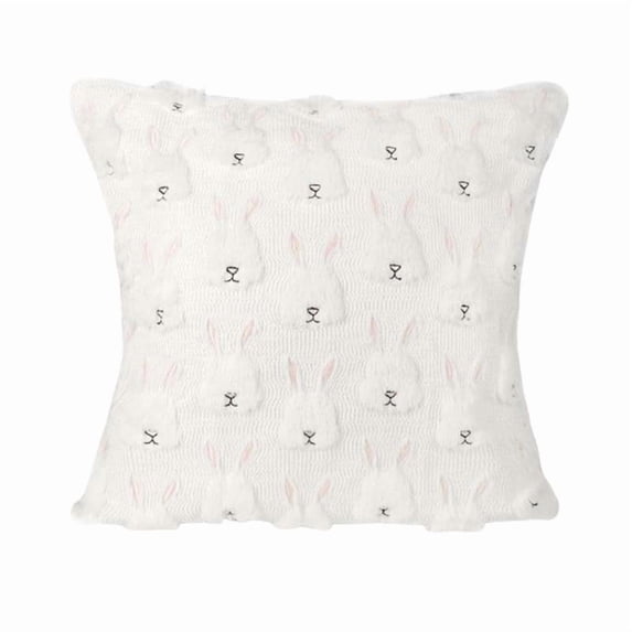 DefiDgd 16x16inch Easter Pillow Covers,Bunny Embroideried Soft Plush Throw Pillow,for Spring Farmhouse Home Sofa Couch Living Room Bedroom Decorations(Large)