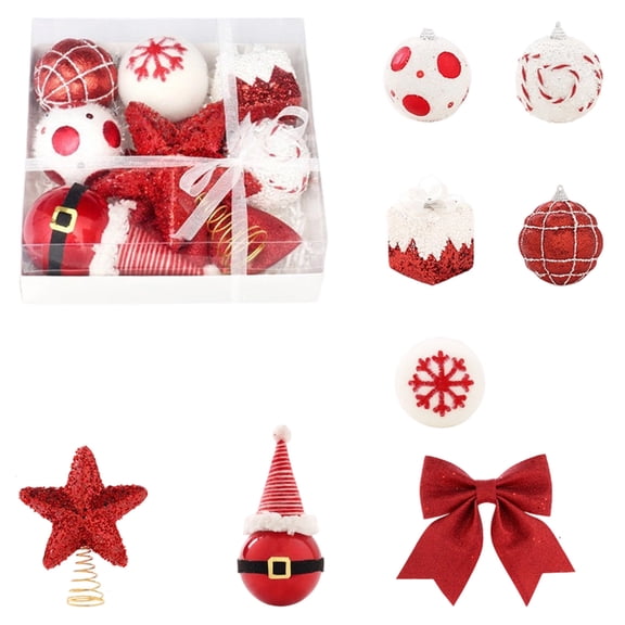 DefiDgd 18pcs Christmas Tree Ornaments Set,Shatterproof Glitter Ball with Bow and Xmas Tree Topper Star Christmas Decorations,for Xmas Holiday Party Home Decor(Red)