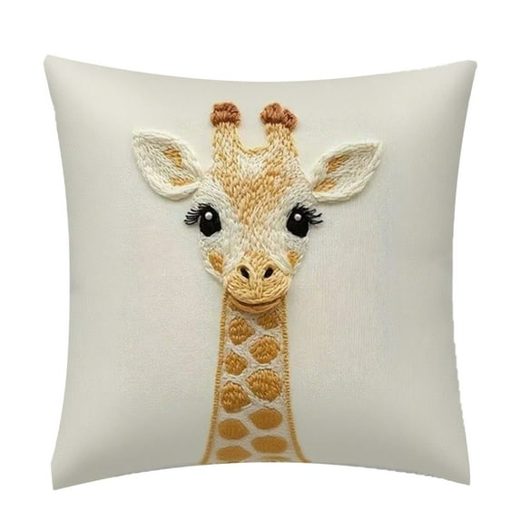 DefiDgd 18x18inch Embroidered Throw Pillow Cover,Animal Theme Pillowcase,Different Animal Embroidered Pillow Cover for Sofa Couch Bedroom Living Room Home Decor(P)