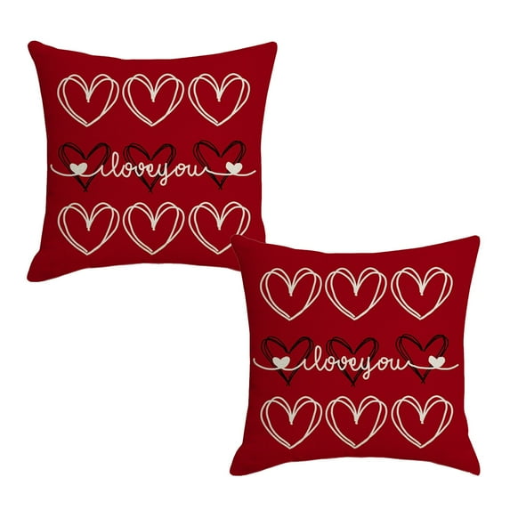 DefiDgd 18x18inch Valentines Day Red Heart Painted Throw Pillow Case,Soft Red Love Hearts Valentine's Day Farmhouse Holiday Home Decoration for Couch Bed(B)