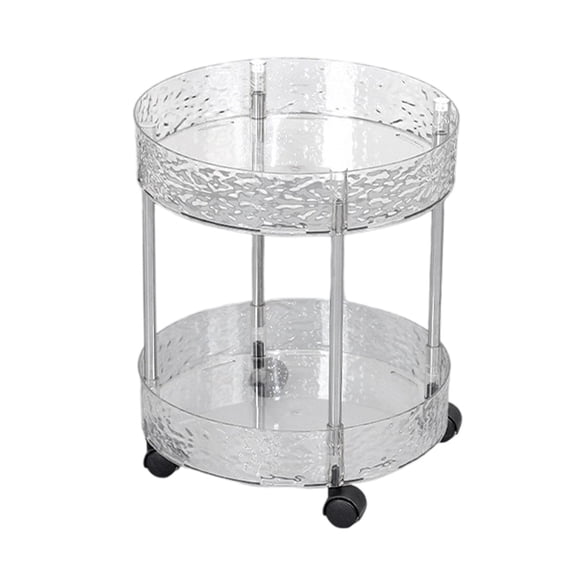 DefiDgd 2 Tier Round End Table with Wheel,Side Table Storage Shelf for Bedroom Kitchen Living Room Office Home Decoration(Clear)