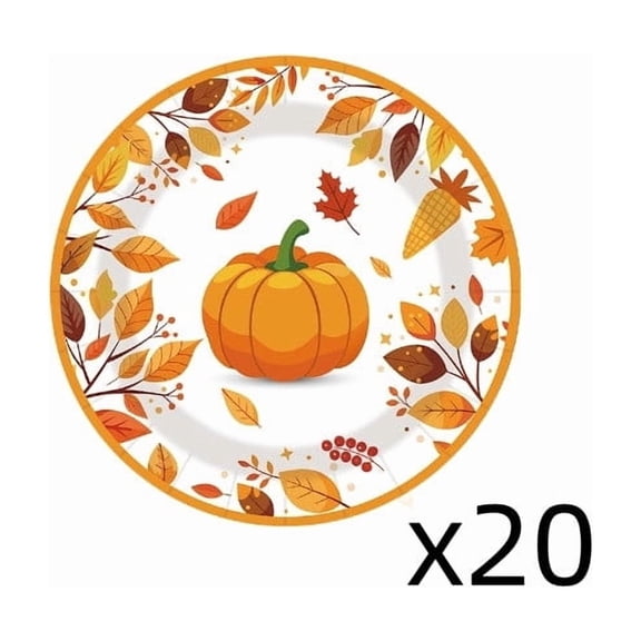 DefiDgd 20pcs 9x9inch Disposable Paper Plates,Pumpkin Maple Leaf Printed Tableware for Fall Harvest Thanksgiving Family Dinner Seasonal Gathering Party Tableware Supplies(C)