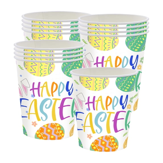 DefiDgd 20pcs Easter Disposable Tablewear Paper Cups,Happy Easter Eggs Bunny Paper Cups for Party Spring Celebrations Picnic Birthday Kitchen Table Decoration(H)