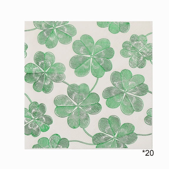 DefiDgd 20pcs Easter Paper Napkins,Green Four-leaf Clovers Patterns Guest Paper Napkins,Spring Disposable Holiday Wedding Birthday Party Dinner Supplies(B)