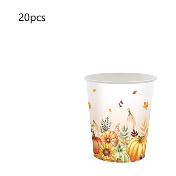 DefiDgd 20pcs Fall Pumpkin Maple Leaf Disposable Paper Cup,Watercolor Maple Leaf Tableware,Decorative Party Dinner Plates for Thanksgiving Halloween Home Dining Party Tabletop(O)