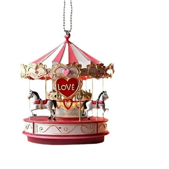 DefiDgd 2D Flat Carousels Pendant,Carousel Acrylic Window Ornament 2D Acrylic Indoor Ornament For Car Window Holiday Decors Festives Tabletop Display Valentine's Day Gift