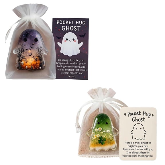DefiDgd 2Pcs Halloween Cute Ghost Pockets Cards,Halloween Pockets Hug Ghost with Encouragement Card, Emotional Support GhostsSouvenirs,Cute Decorative Gift For People