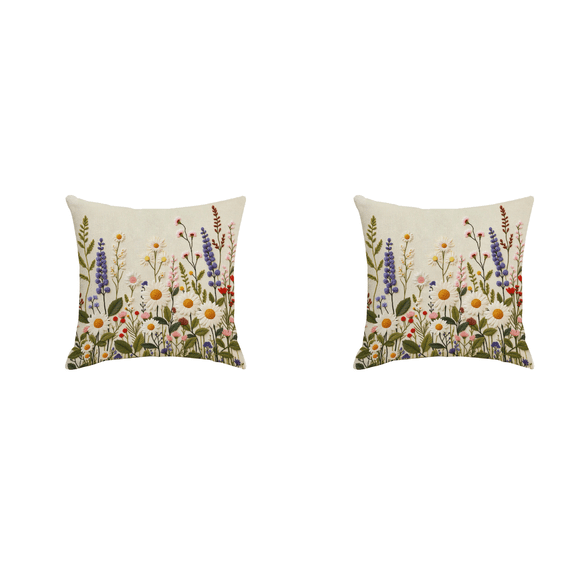 DefiDgd 2pcs 18x18inch Spring Summer Wildflower Pillowcases,Handmade Embroideried Flower Throw Pillow Cover for Couch Sofa Bedroom Livingroom Home Decoration(C)