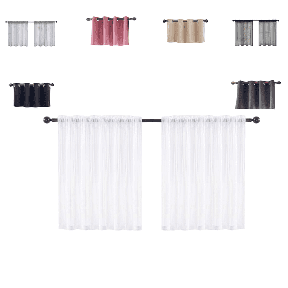 DefiDgd 2pcs 34x30inch Short Sheer Curtains,Gauze Silk Semi Transparent Rod Pocket,Light Filtering Curtain Panel Window Tiers for Kitchen Bathroom Bedroom Home Decoration(White)