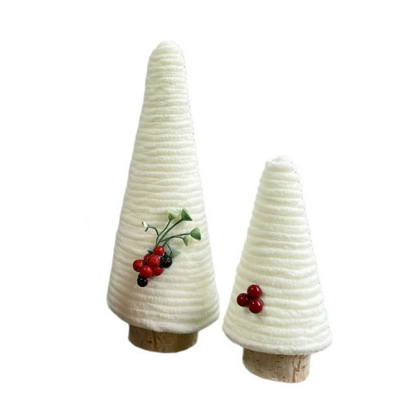 DefiDgd 2pcs Christmas Table Tree Ornament,Mini Yarn Trees Velvet Cone Christmas Trees for Home Holiday Entryway Tabletop Tree Centerpiece Decor,Gift(White)