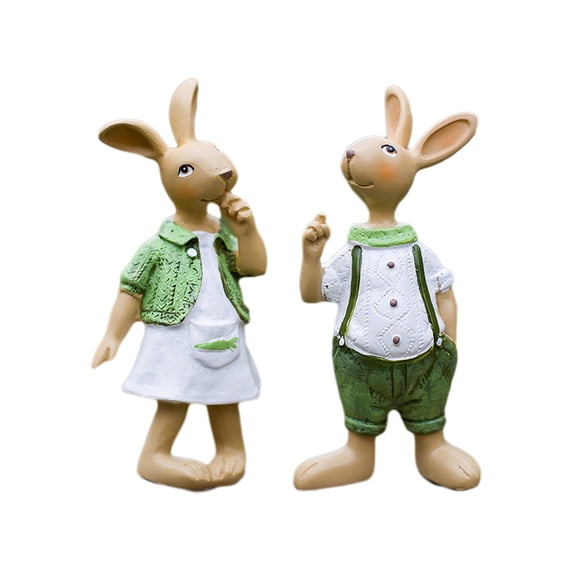 DefiDgd 2pcs Easter Bunny Figurines Decor,Standing Country Style Resin Bunny Statue for Tabletop Centerpiece Indoor Outdoor Home Garden Farmhouse Decor(Blue)