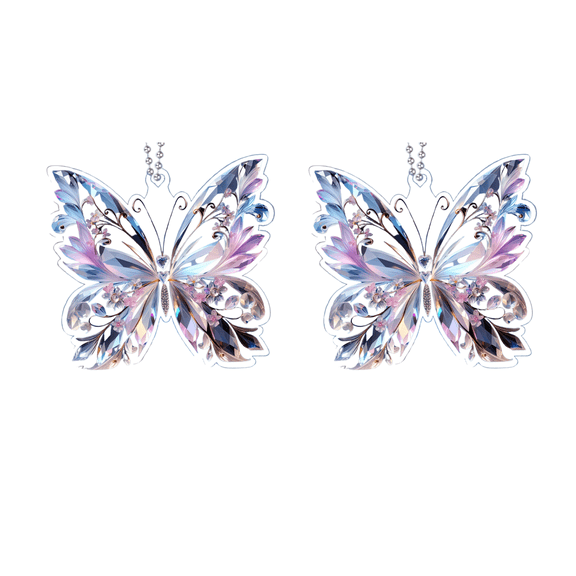 DefiDgd 2pcs Elegant Colorful Butterfly Pendant,2D Flat Acrylic Diamond Crystal Design Butterfly Hanging Ornament for Car Rear Mirrored Charm Window Decors,Birthday Wedding Gift(B)
