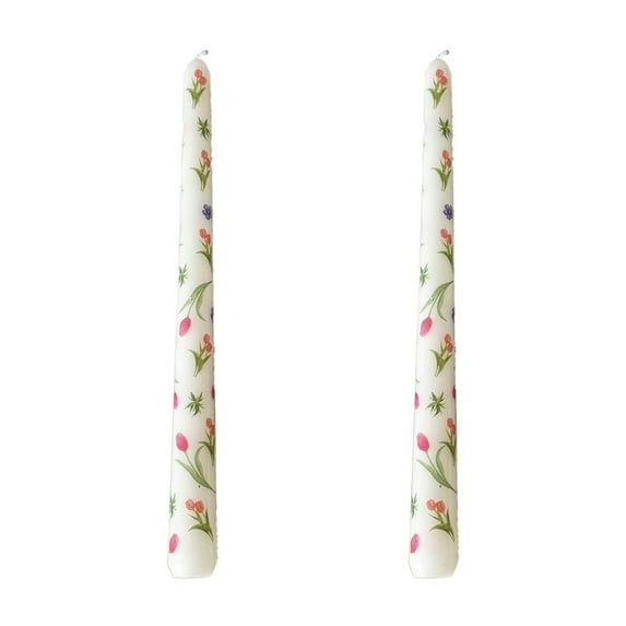 DefiDgd 2pcs Flowers Printed Spiral Taper Candles,Odorless Twisted Candle Taper Candle for Home Wedding Dinner Holiday Party Restaurant Table Centerpiece Decoration(White)
