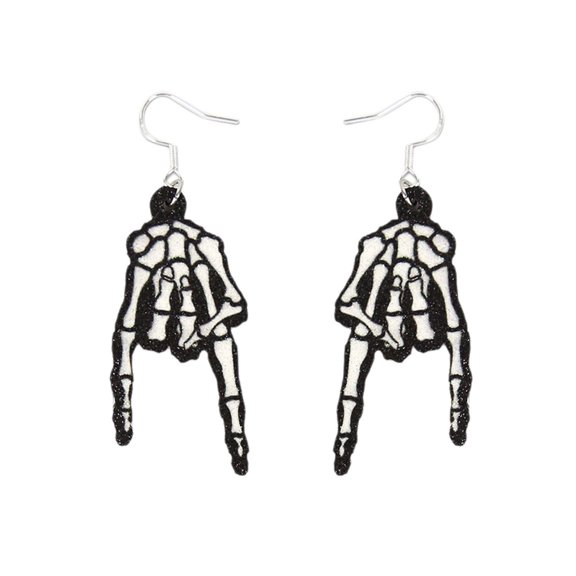 DefiDgd 2pcs Halloween Theme Dangle Drop Earrings,Glitter Vintage Jewelry,Lightweight Ear Ring Accessory for Halloween Women Bar Evening Party Daily Wear,Holiday Gift(Skeleton Hand)