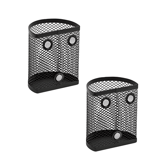 DefiDgd 2pcs Magnetic Metal Mesh Style Pencil Holder,Black Stainless Steel Pen Holder,Stationery Basket Storage Organizer for Whiteboard Blackboard Kitchen Locker Home Office Decoration
