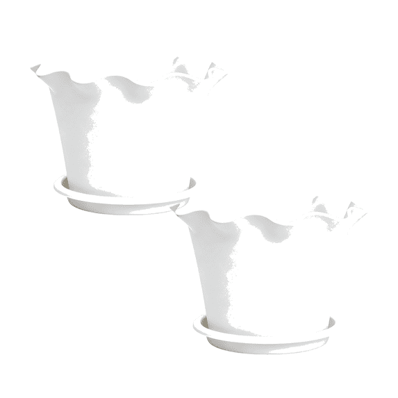 DefiDgd 2pcs Ruffled Edge Plastic Flower Pot with Drainage Holes and Trays,Indoor Outdoor Garden Plant Pots for Patio Balcony Home Decor(White-2pcs)